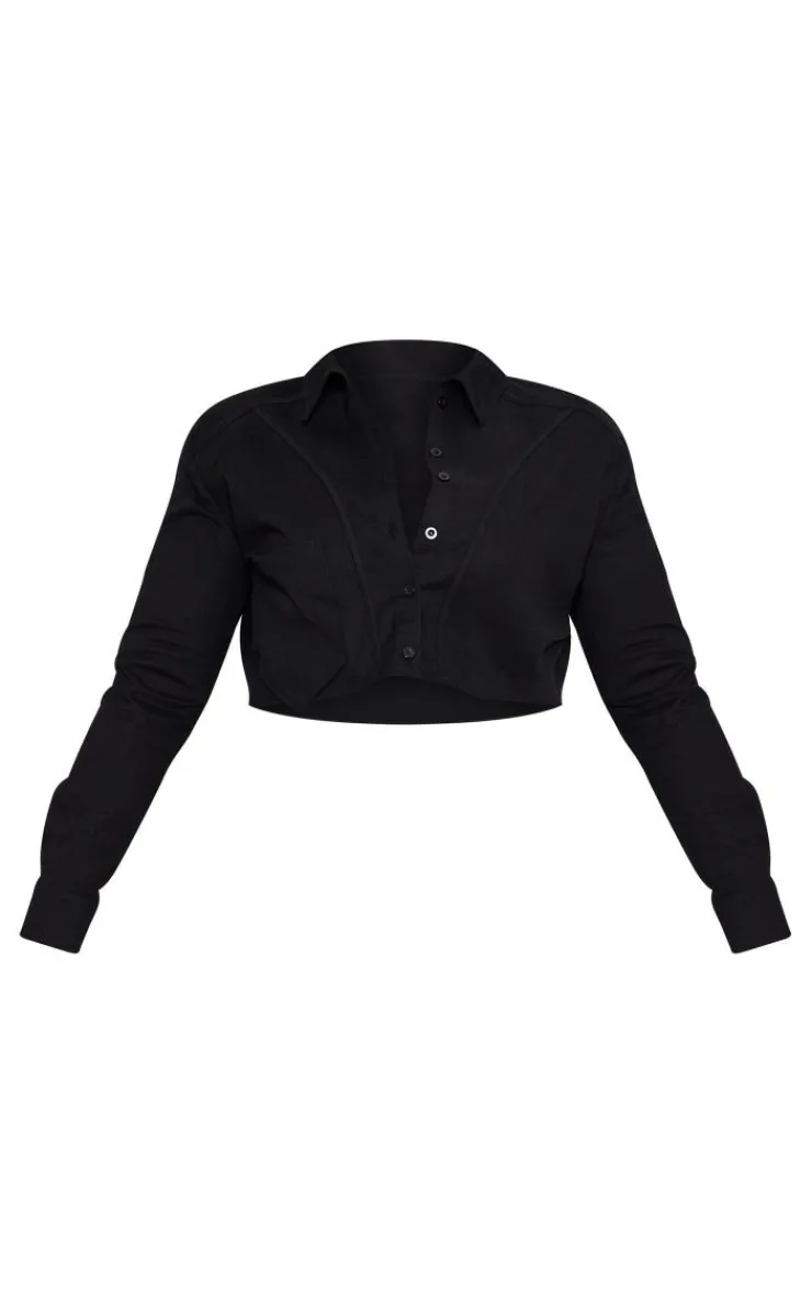 PrettyLittleThing Shirts*Plus Shoulder Pad Detail Cropped Shirt