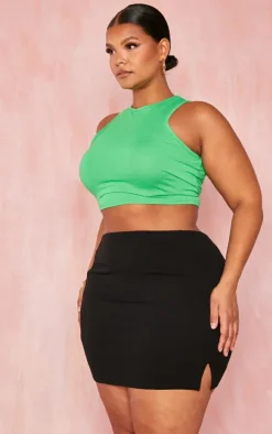 Plus Black Side Split Crepe Mini Skirt