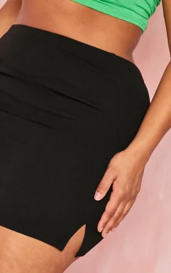 Plus Black Side Split Crepe Mini Skirt