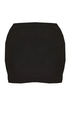 Plus Black Side Split Crepe Mini Skirt