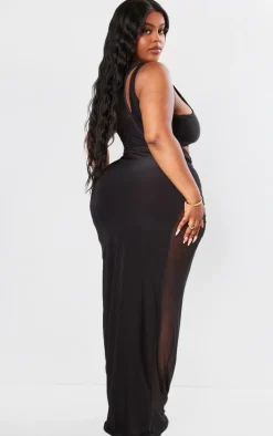 Plus Slinky Mesh Insert Racer Maxi Dress-PrettyLittleThing New