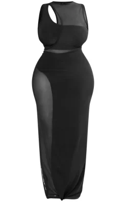 Plus Slinky Mesh Insert Racer Maxi Dress-PrettyLittleThing New
