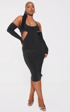 Plus Slinky Ruched Cut Out Midi Dress-PrettyLittleThing Hot