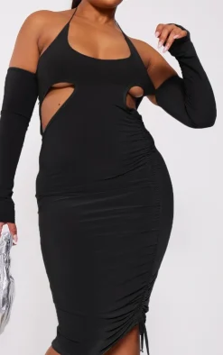 Plus Slinky Ruched Cut Out Midi Dress-PrettyLittleThing Hot