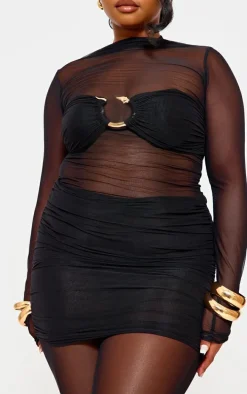 Plus Black Snake Trim Detail Mesh Catsuit