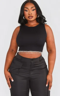 PrettyLittleThing Snatched*Plus Snatched Rib Diamante Hem Top