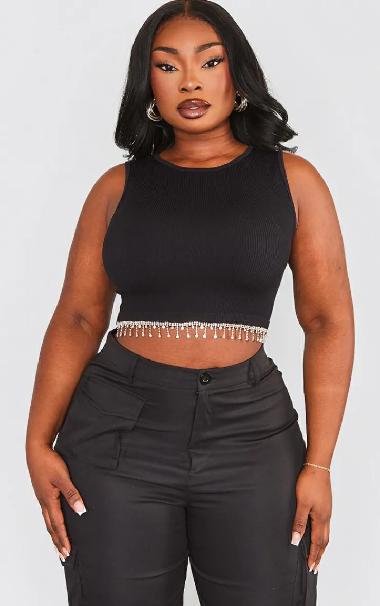 PrettyLittleThing Snatched*Plus Snatched Rib Diamante Hem Top