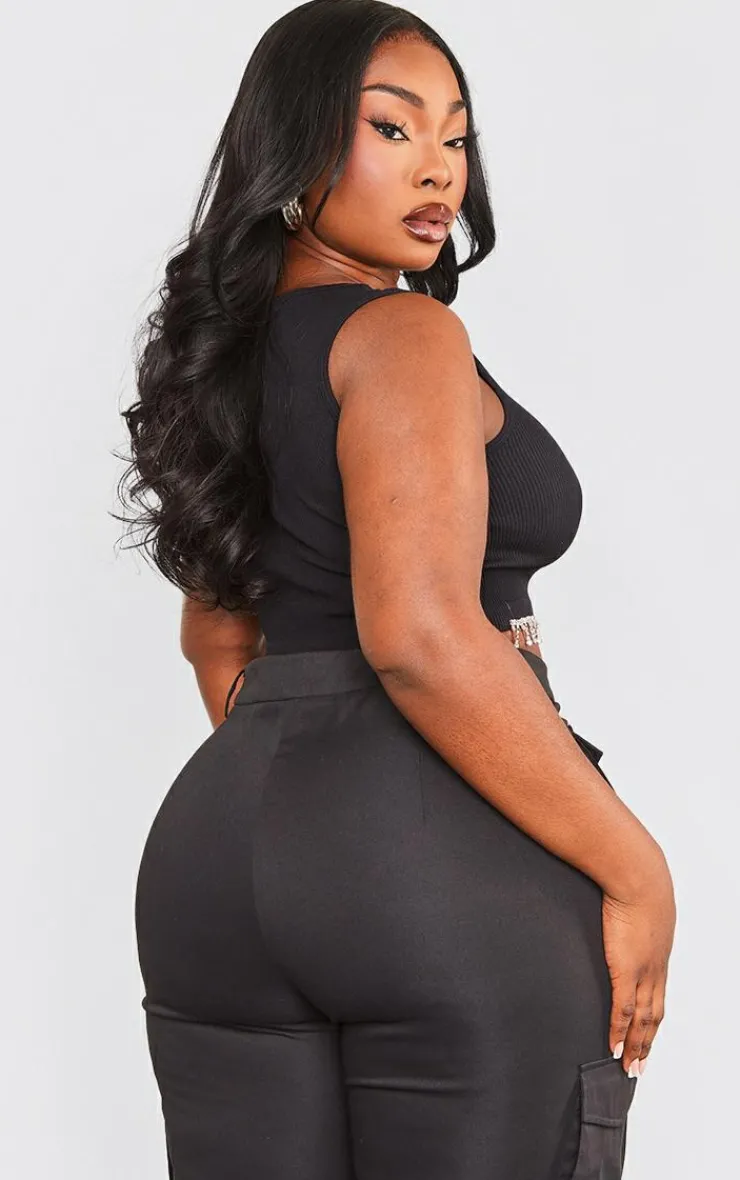 PrettyLittleThing Snatched*Plus Snatched Rib Diamante Hem Top