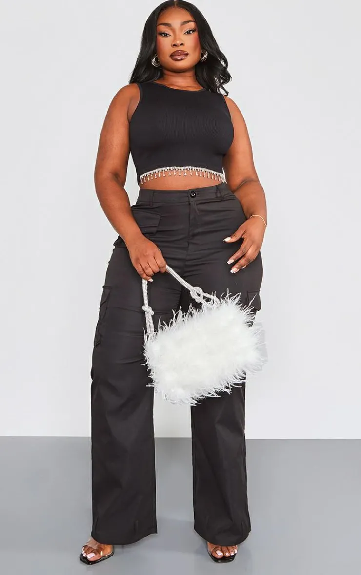 PrettyLittleThing Snatched*Plus Snatched Rib Diamante Hem Top