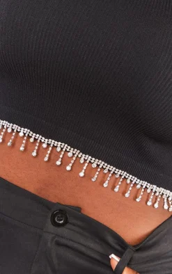 PrettyLittleThing Snatched*Plus Snatched Rib Diamante Hem Top