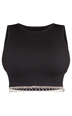 PrettyLittleThing Snatched*Plus Snatched Rib Diamante Hem Top
