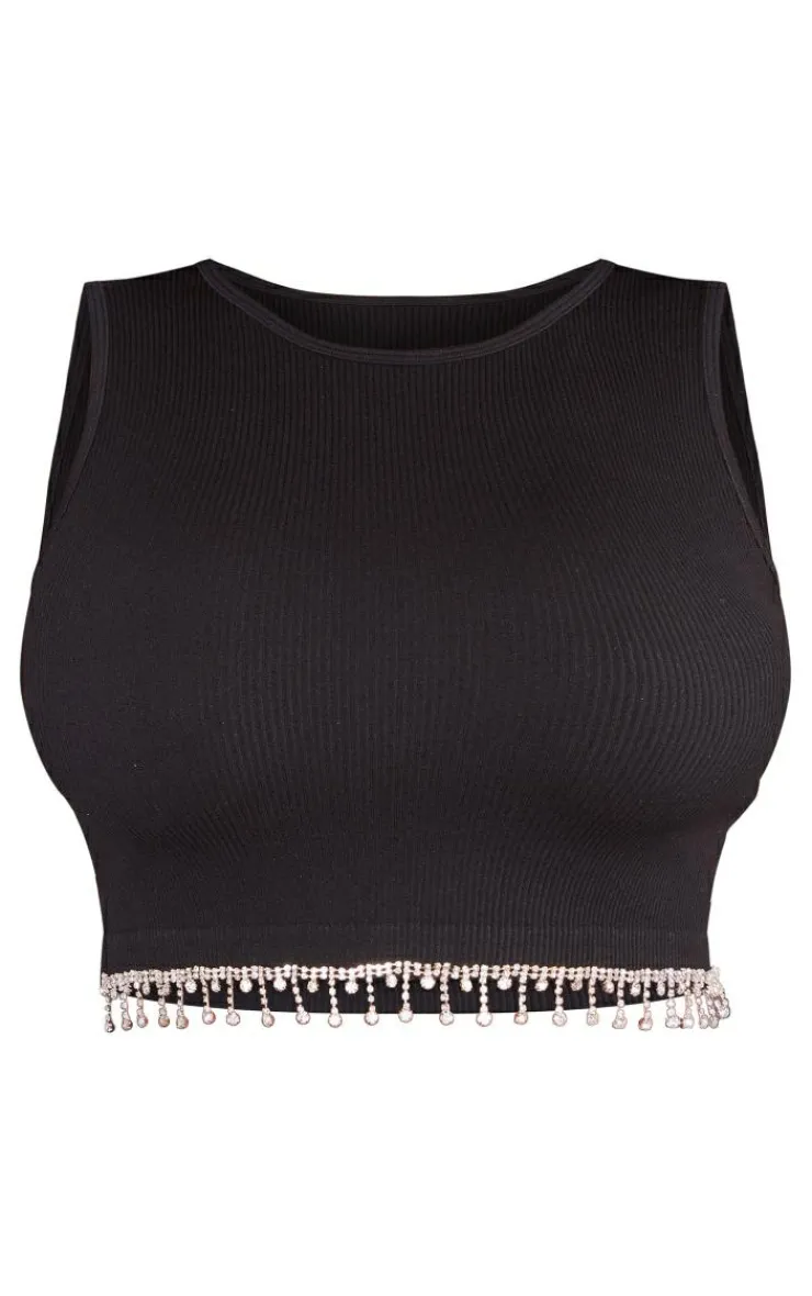 PrettyLittleThing Snatched*Plus Snatched Rib Diamante Hem Top