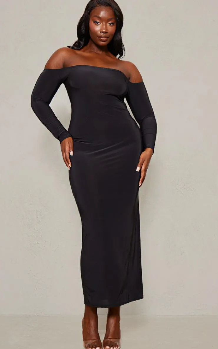 Plus Soft Touch Bardot Maxi Dress-PrettyLittleThing Hot