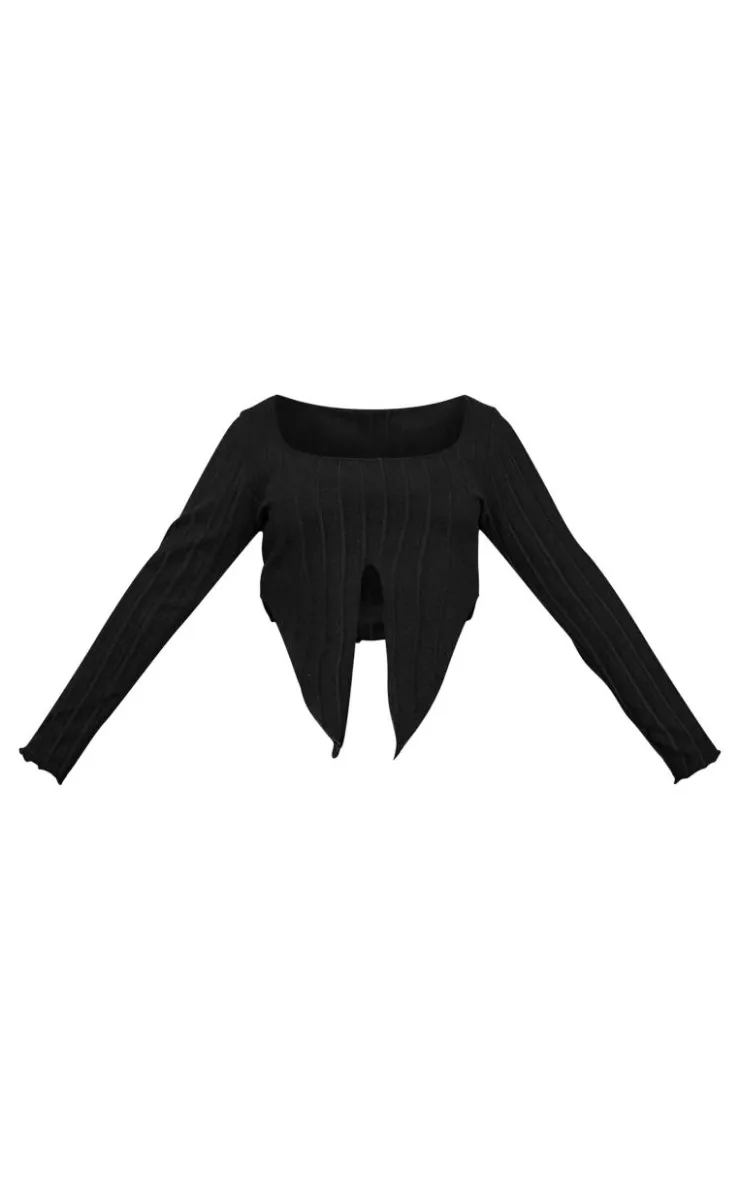 Best PrettyLittleThing Plus Soft Touch Ribbed Long Sleeve Top Black