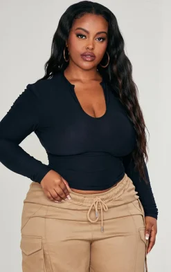 PrettyLittleThing Snatched*Plus Soft Touch V Neck Long Sleeve Top