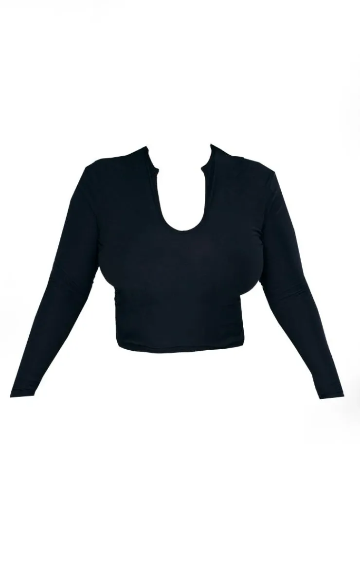 PrettyLittleThing Snatched*Plus Soft Touch V Neck Long Sleeve Top
