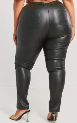 Plus Black Split Hem Faux Leather Skinny Pants