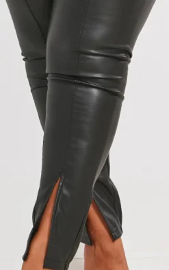 Plus Black Split Hem Faux Leather Skinny Pants