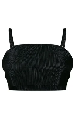 New PrettyLittleThing Plus Strappy Plisse Crop Top Black