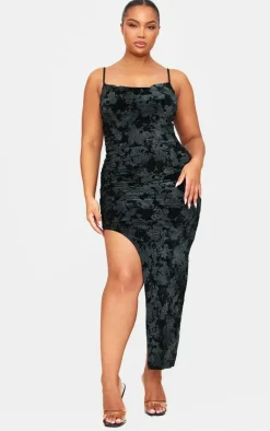 Plus Strappy Ruched Devore Midi Dress-PrettyLittleThing New