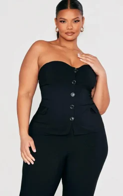 Sale PrettyLittleThing Plus Stretch Woven Bandeau Top Black