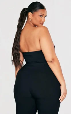 Sale PrettyLittleThing Plus Stretch Woven Bandeau Top Black