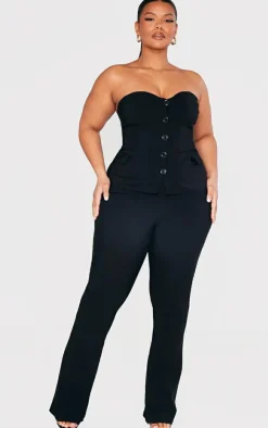 Sale PrettyLittleThing Plus Stretch Woven Bandeau Top Black