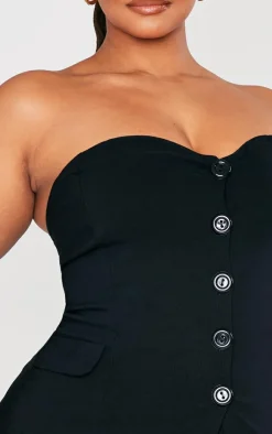 Sale PrettyLittleThing Plus Stretch Woven Bandeau Top Black