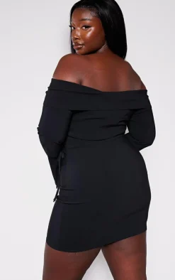 Plus Stretch Woven Fold Bardot Wrap Bodycon Dress-PrettyLittleThing Best