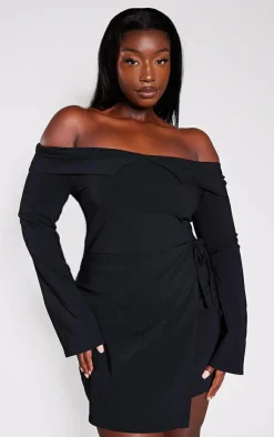 Plus Stretch Woven Fold Bardot Wrap Bodycon Dress-PrettyLittleThing Best
