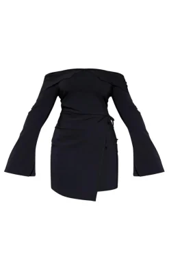 Plus Stretch Woven Fold Bardot Wrap Bodycon Dress-PrettyLittleThing Best