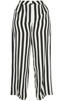 Outlet PrettyLittleThing Plus Striped Wide Leg Pants Black