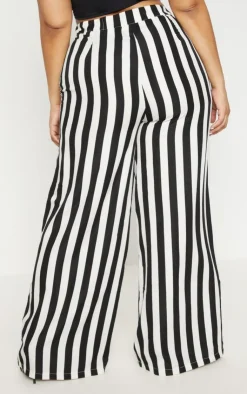 Outlet PrettyLittleThing Plus Striped Wide Leg Pants Black