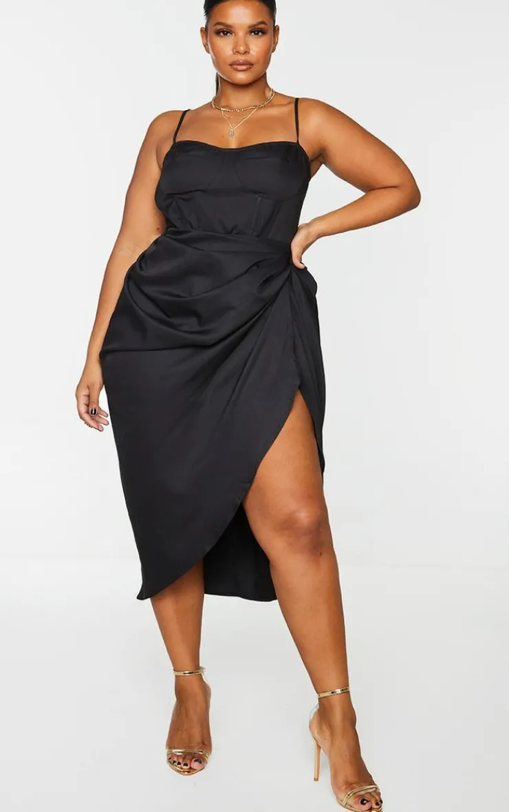 PrettyLittleThing Plus Structure Corset Top Black