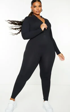 PrettyLittleThing Snatched*Plus Structured Snatched Rib High Neck Jumpsuit