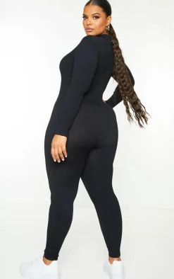 PrettyLittleThing Snatched*Plus Structured Snatched Rib High Neck Jumpsuit