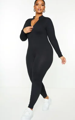 PrettyLittleThing Snatched*Plus Structured Snatched Rib High Neck Jumpsuit