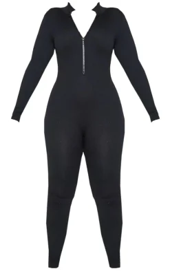 PrettyLittleThing Snatched*Plus Structured Snatched Rib High Neck Jumpsuit