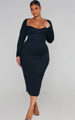 Plus Sweetheart Neck Long Sleeve Midi Dress-PrettyLittleThing Outlet