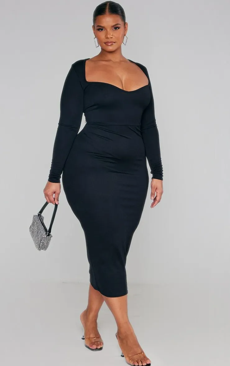 Plus Sweetheart Neck Long Sleeve Midi Dress-PrettyLittleThing Outlet