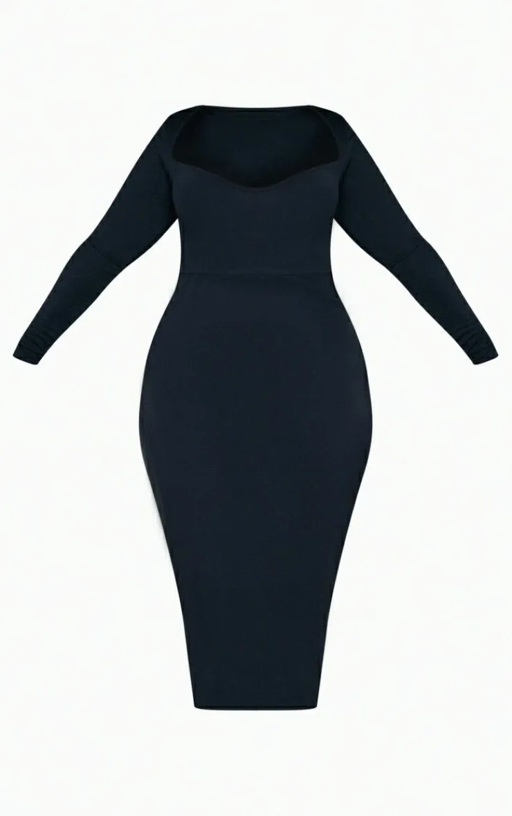 Plus Sweetheart Neck Long Sleeve Midi Dress-PrettyLittleThing Outlet