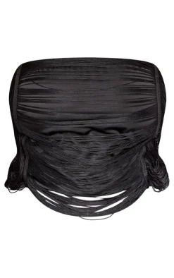 PrettyLittleThing Plus Tassel Bandeau Top Black