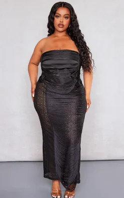 Online PrettyLittleThing Plus Tassel Crochet Maxi Skirt Black