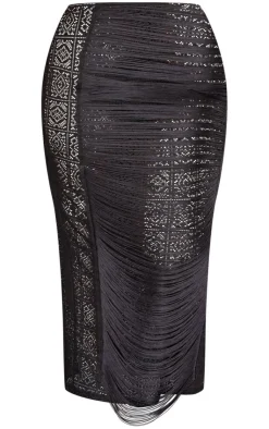 Online PrettyLittleThing Plus Tassel Crochet Maxi Skirt Black