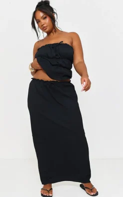 Online PrettyLittleThing Plus Texture Midi Skirt Black