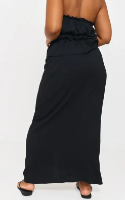 Online PrettyLittleThing Plus Texture Midi Skirt Black