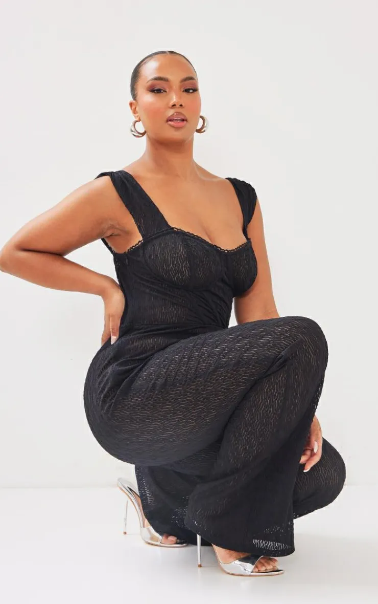 Plus Textured Corset Jumpsuit-PrettyLittleThing Outlet