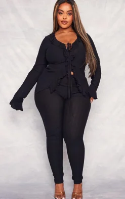 Discount PrettyLittleThing Plus Textured Knit High Waist Leggings Black
