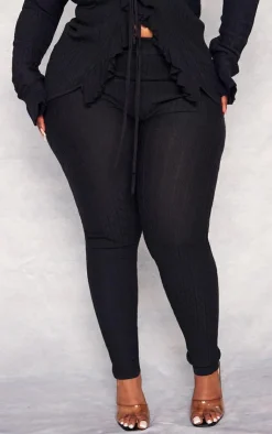 Discount PrettyLittleThing Plus Textured Knit High Waist Leggings Black