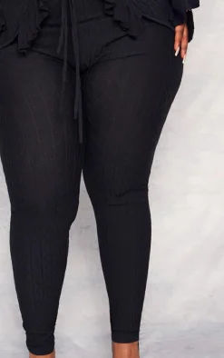 Discount PrettyLittleThing Plus Textured Knit High Waist Leggings Black